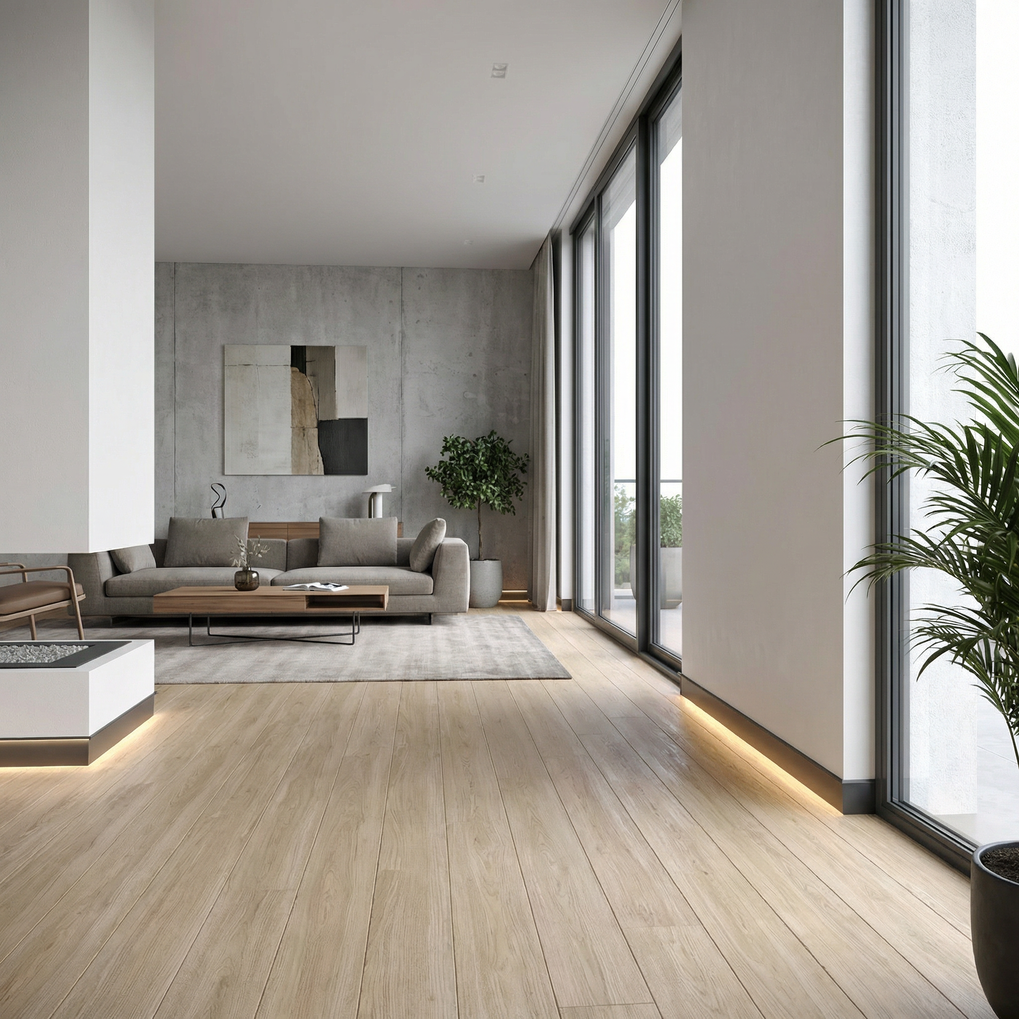 Minimalistyczne wnętrze z aluminiowymi listwami wykończeniowymi
