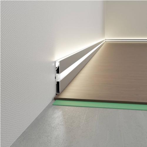 Listwa przypodłogowa prostokątna z kanałem LED PNP-608 - srebrny anodowany, 2600 mm